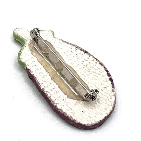Handmade Clay Art Pottery Eggplant Brooch Vegetable Gardener 2" Purple Spring - Picture 3 of 3